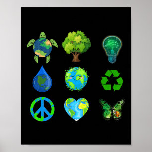 Earth Day Peace Go Plant Spara Vatten Rädding Anim Poster