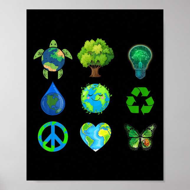 Earth Day Peace Go Plant Spara Vatten Rädding Anim Poster (Framsidan)