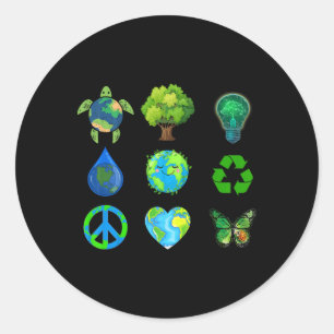 Earth Day Peace Go Plant Spara Vatten Rädding Anim Runt Klistermärke