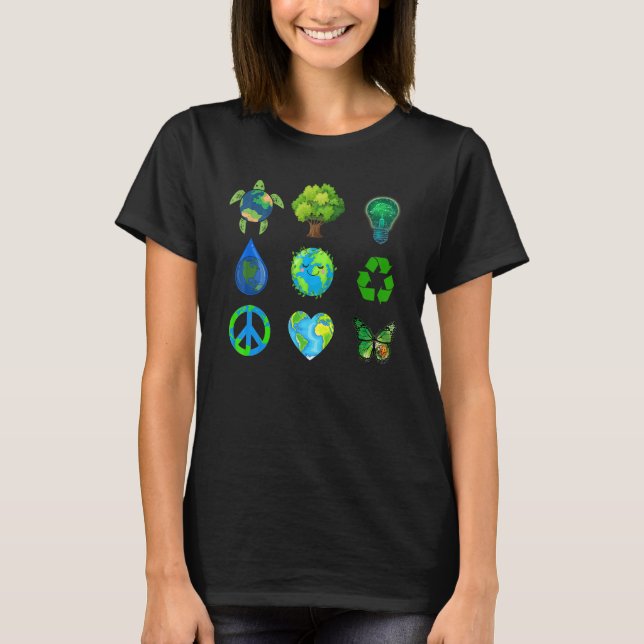 Earth Day Peace Go Plant Spara Vatten Rädding Anim T Shirt (Framsida)