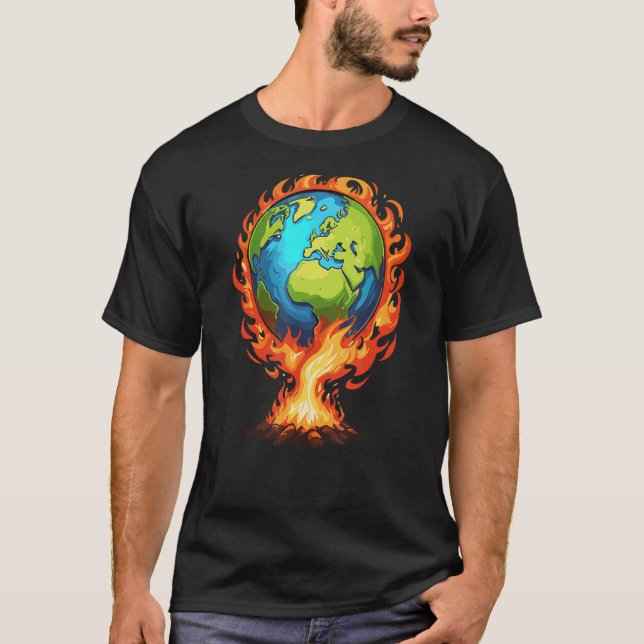 Earth Day Planet Science Burning Earth CO2 Environ T Shirt (Framsida)