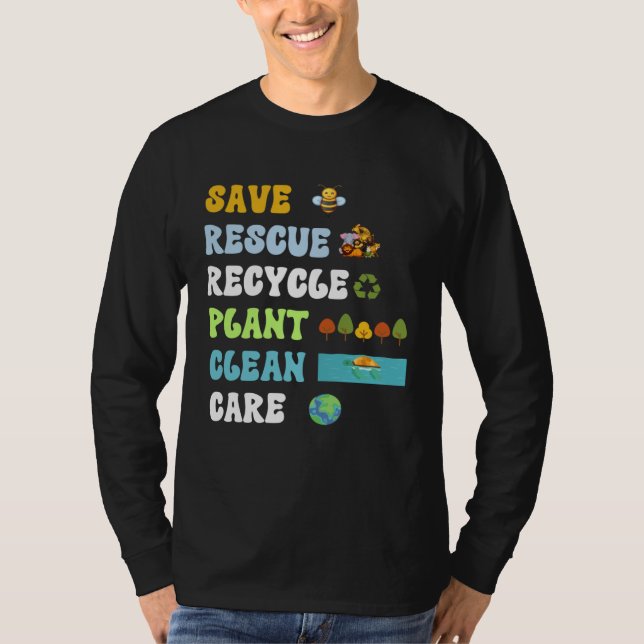Earth Day Save Bees Rescue Animals Recycle Plastic T Shirt (Framsida)