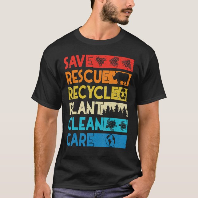 Earth Day Save Bees Rescue Animals Recycle Plastic T Shirt (Framsida)