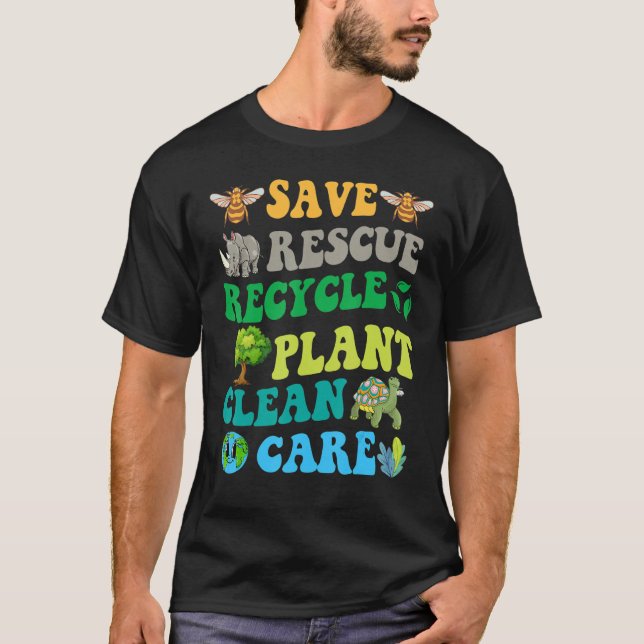 Earth Day Save Bees Rescue Animals Recycle Plastic T Shirt (Framsida)