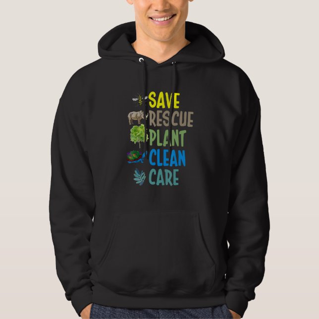 Earth Day Save rescue Plant Clean Care Turtle Anim Hoodie (Framsida)