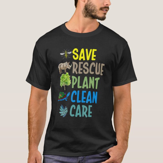 Earth Day Save rescue Plant Clean Care Turtle Anim T Shirt (Framsida)