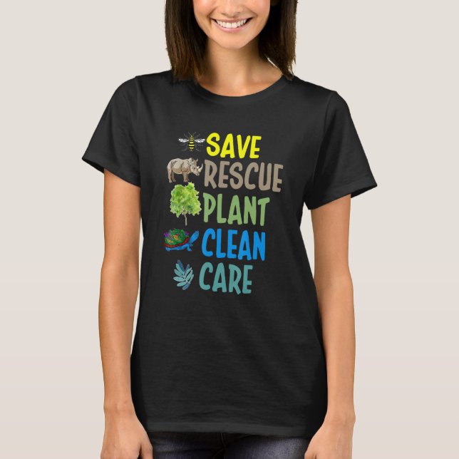 Earth Day Save rescue Plant Clean Care Turtle Anim T Shirt (Framsida)