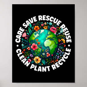 Earth Day Shirt Care Spara Rädding Återvinna Earth Poster