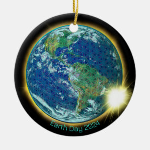 Earth Day Solar Eclipse 2024 helig-geometri Julgransprydnad Keramik