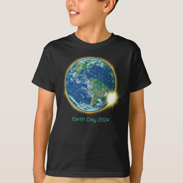 Earth Day Solar Eclipse 2024 helig-geometri T Shirt (Framsida)