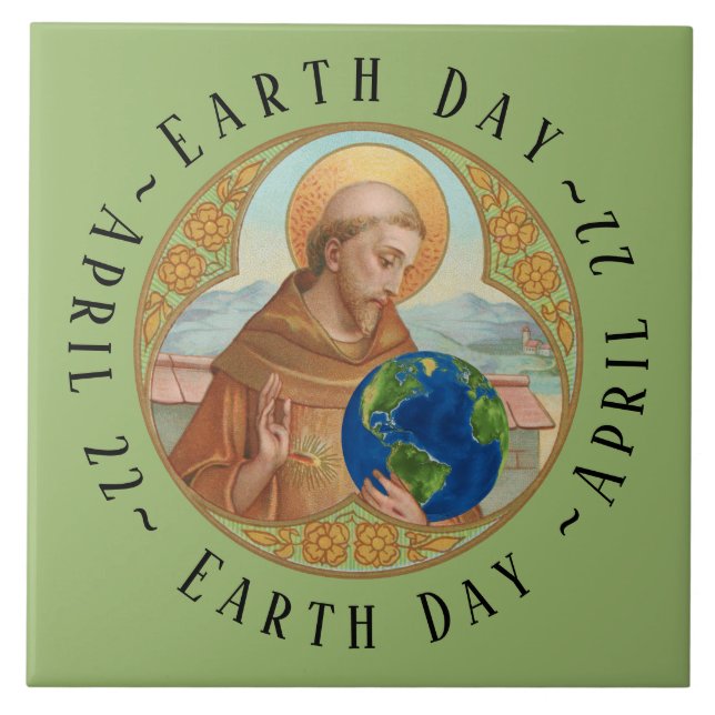 Earth Day & St Francis of Assisi Ceramic Tile Kakelplatta (Framsidan)