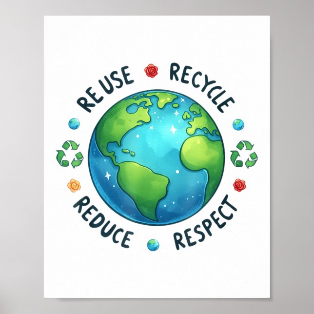Earth Day Teacher Environment Day Återvinna Earth  Poster (Framsidan)