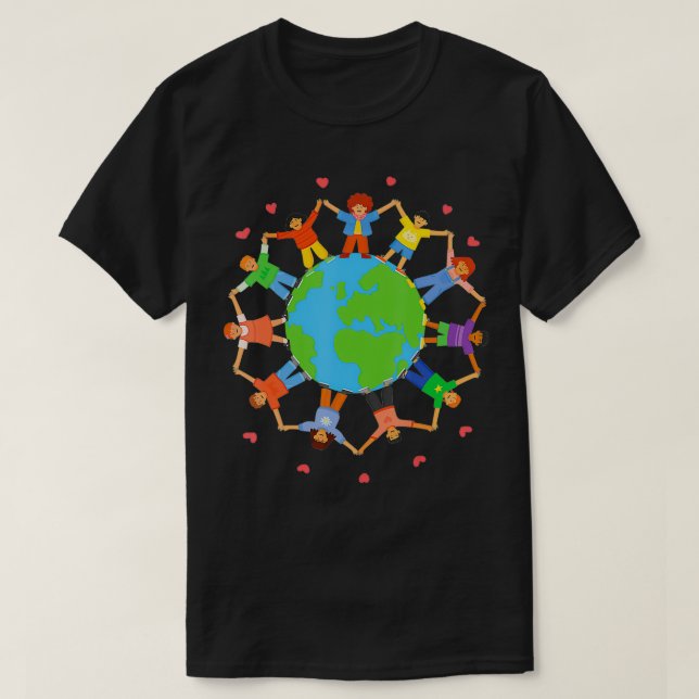 Earth Day Team Children Värld runt Awareness T Shirt (Design framsida)