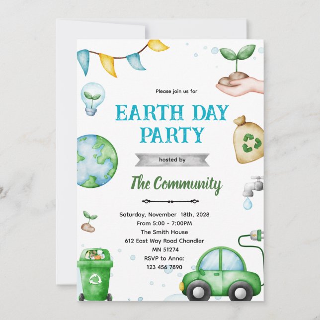Earth day theme invitation inbjudningar (Framsida)