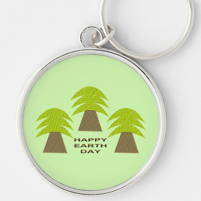 Earth Day Träd Rund Silverfärgad Nyckelring (Framsidan)