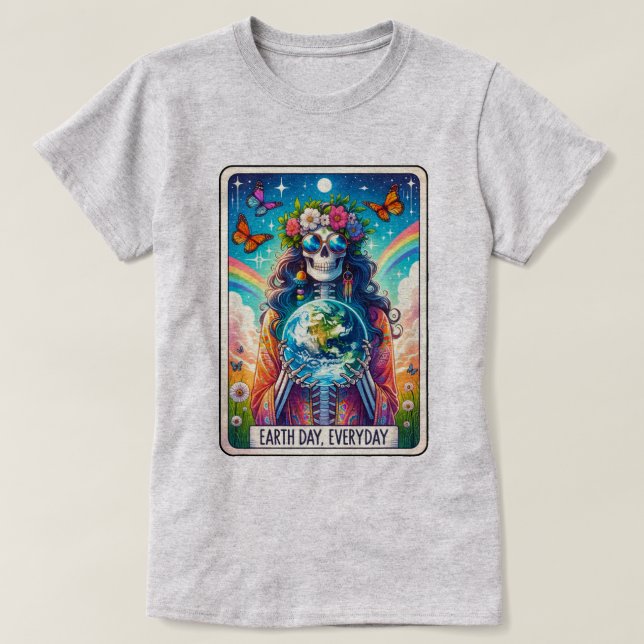 Earth Day Varje dag Skeleton Tarot Card T-Shirt (Design framsida)