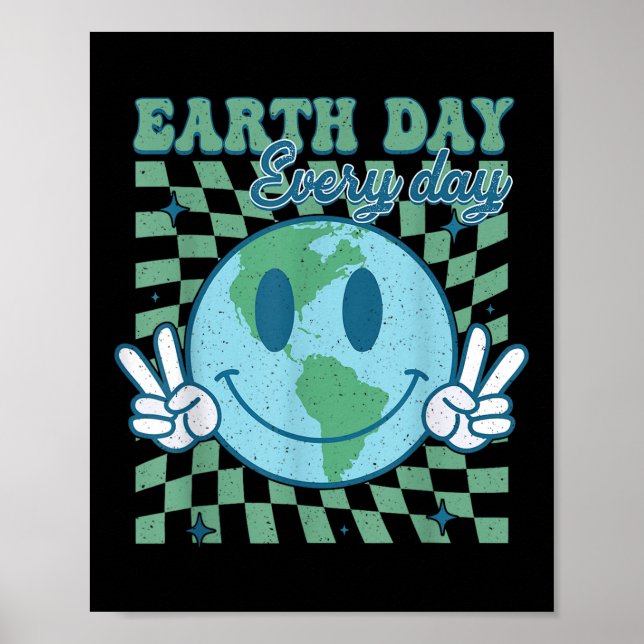 Earth Day Varje dag Smile Ansikte Hippie Planet An Poster (Framsidan)
