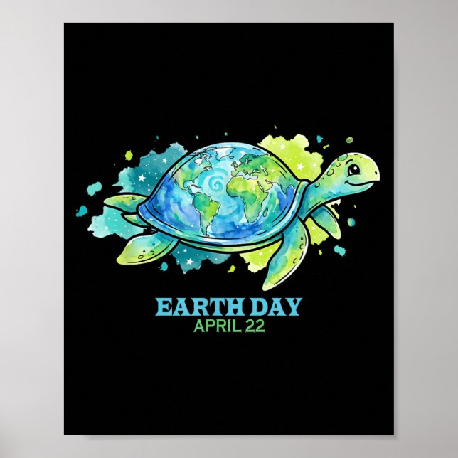 Earth day watercolor sea turtle globe shell save poster (Framsidan)