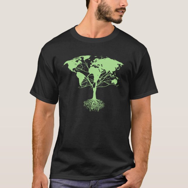 Earth Day World Map Tree T Shirt (Framsida)