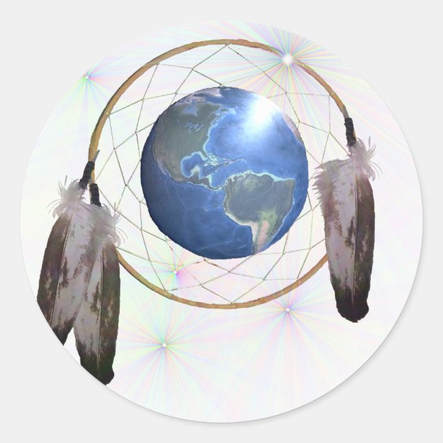 Earth Dreamcatcher Runt Klistermärke (Framsida)