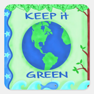 Earth Environment Bevarar Behålla IT Grönt Planet Fyrkantigt Klistermärke