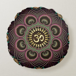 Earth Flower Fractal Energy Mandala om Symbol Rund Kudde