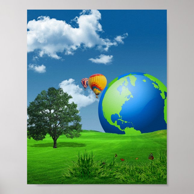 Earth Globe Balloons Frutiger Aero Poster (Framsidan)