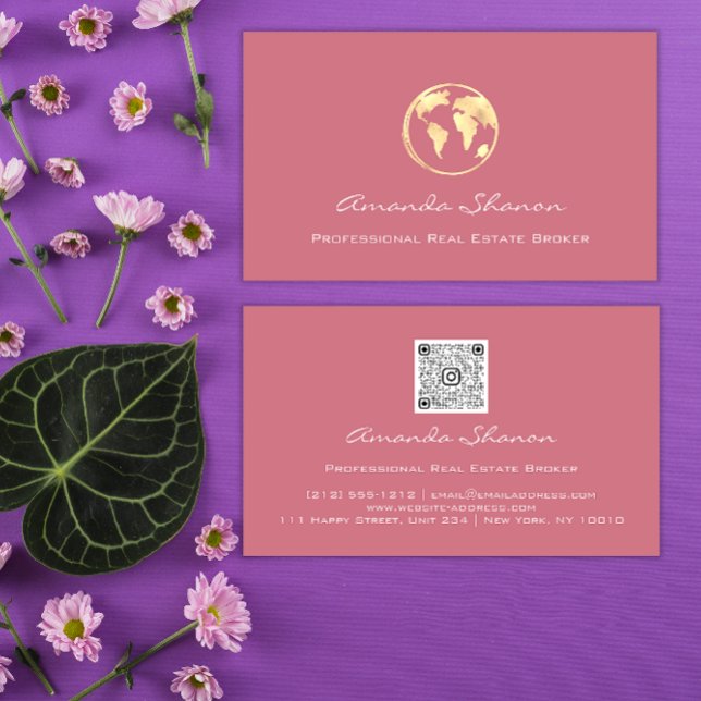Earth Globe Ord Karta Travel Agency QRCode Ro Visitkort (Earth Globe Word Map Travel Agency QRCode Rose Business Card)