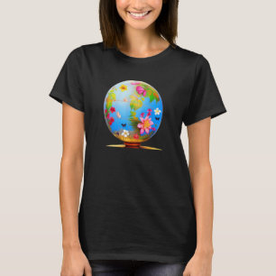 Earth Globe Tropical Flowers Plants Butterflies Na T Shirt