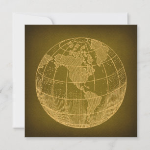 Earth Globe World Map Antique Art Rustic Grönt Julkort