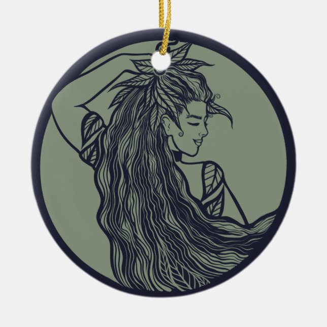 Earth Goddess Grönt Witch Pagan Druid Witches Julgransprydnad Keramik (Framsidan)