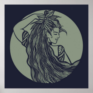 Earth Goddess Grönt Witch Pagan Druid Witches Poster