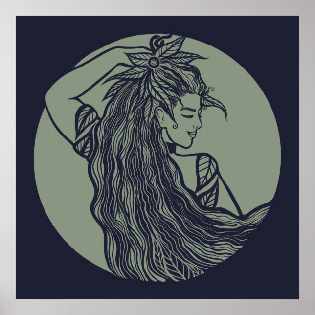 Earth Goddess Grönt Witch Pagan Druid Witches Poster (Framsidan)