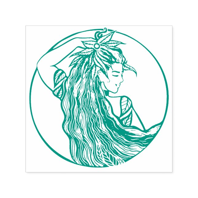 Earth Goddess Grönt Witch Pagan Druid Witches Självfärgande Stämpel (Design)