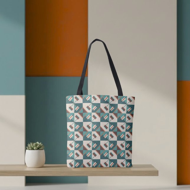Earth Grid Teal and Brown Tote Tygkasse (Skapare uppladdad)
