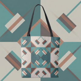 Earth Grid Teal and Brown Tote Tygkasse