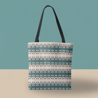 Earth Grid Teal and Brown Tote Tygkasse