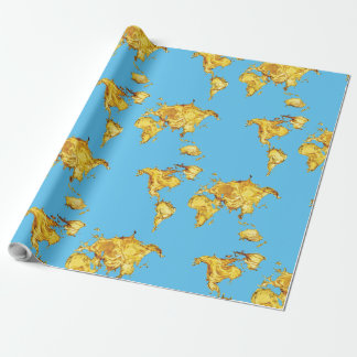 Earth Guld Continents Design Blue Sea Presentpapper