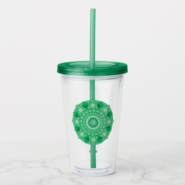 Earth Hexahedron Grönt Mandala Tumbler Take Away Mugg (Framsida)