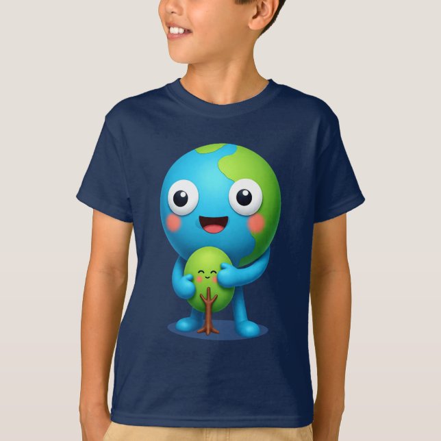 Earth Hugging Tree T-Shirt Cute Planet (Framsida)