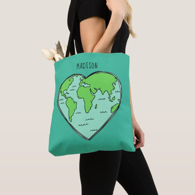 Earth Kärlek, eget namn och färg-påsar Tygkasse (Närbild)