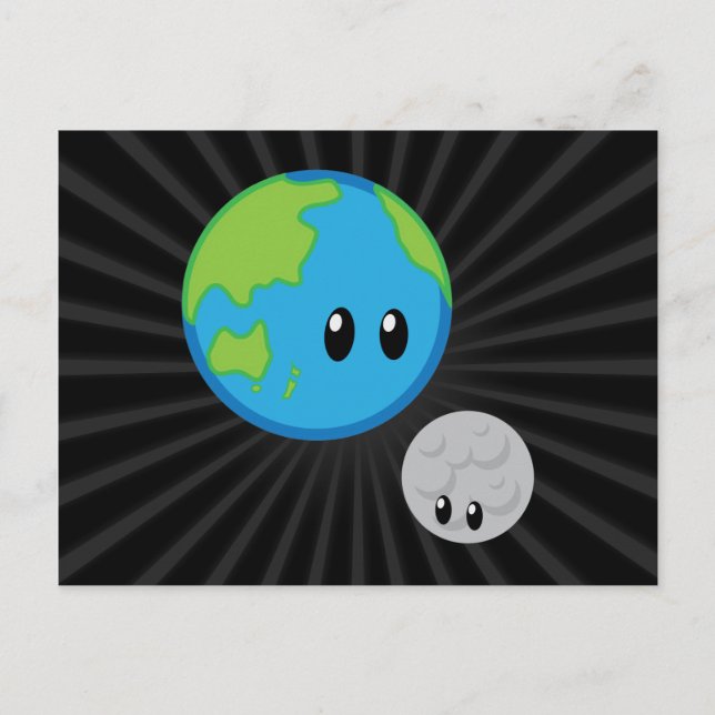 Earth Kärlek Måne Cute Vykort (Framsida)