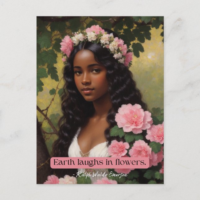 Earth Laughin In Flowers Emerson Quote Blommigt Ar Vykort (Framsida)