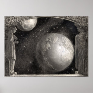Earth Milky Way & Måne Poster