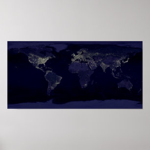 Earth Night Ljus Space Poster