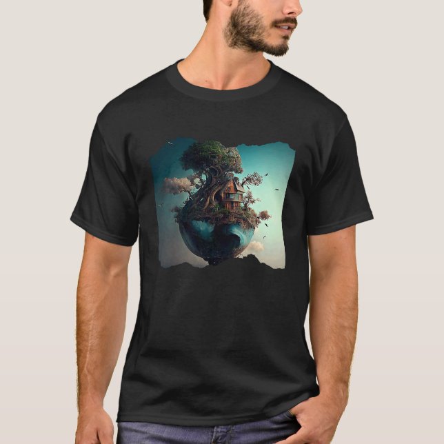 Earth och Träd House Surreal Artwork T Shirt (Framsida)