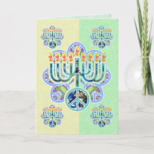Earth Peace Menorah Chanukah-kort Helgkort