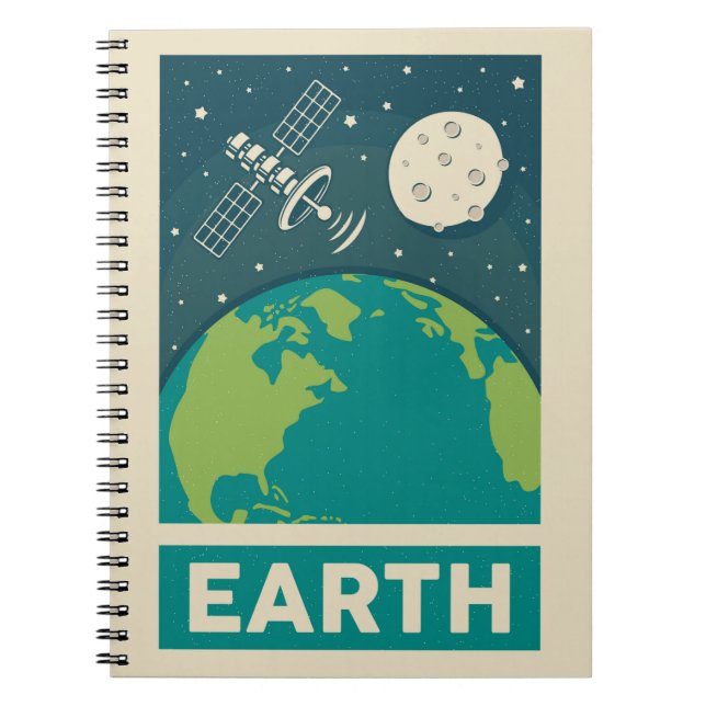 Earth Retro Galaxy Satellite Anteckningsbok (Framsidan)