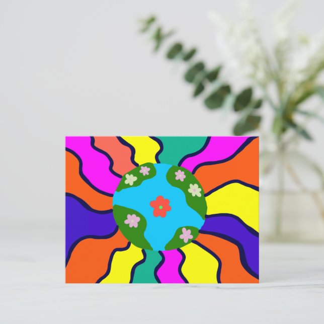 Earth Retro Vibes Art Vykort (Stående Fram)