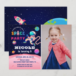 Earth Rymden Astronaut Galaxy Birthday Photo Inbjudningar